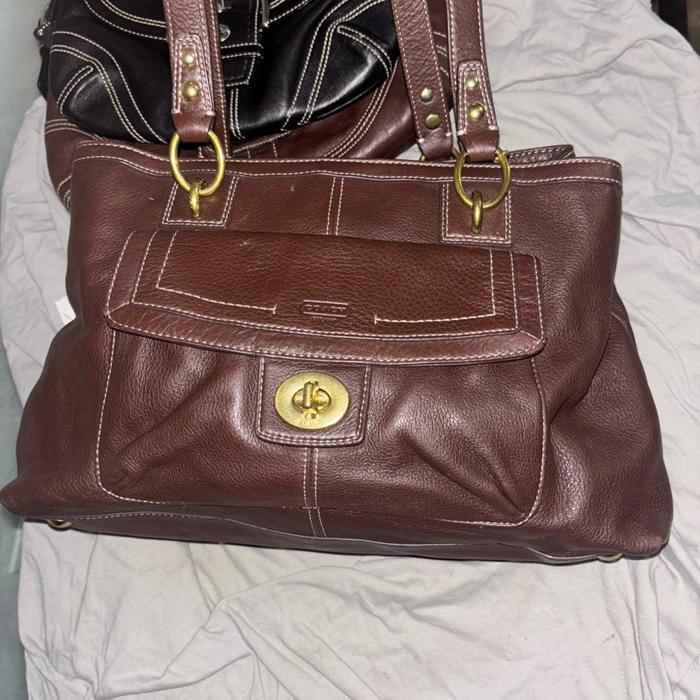 Coach Brown Leather Shoulder Bag with Gold Hardware